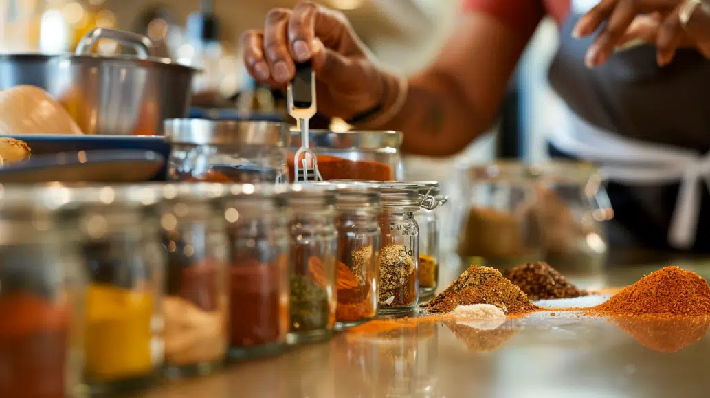 measuring spices like paprika and oregano with measuring spoons measuring spices like paprika and oregano with measuring spoons