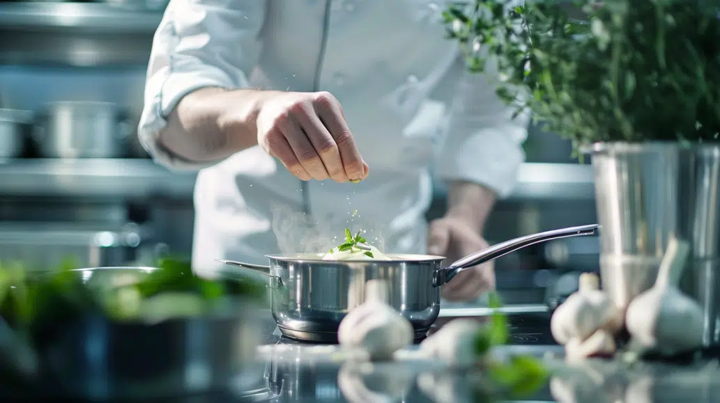 Classic sauce being made in a Modern Cooking Classic sauce being made in a Modern Cooking