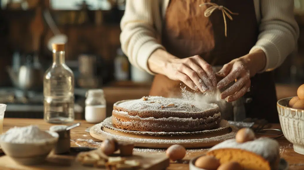 a baker carefully decorating a vegan cake a baker carefully decorating a vegan cake