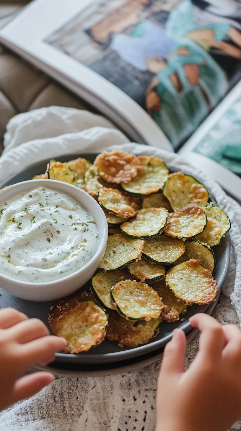 zucchini chips served with creamy garlic dip on the side