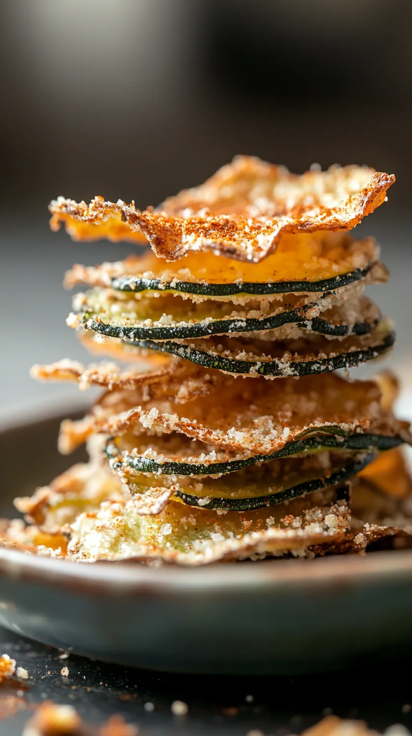 zucchini chips stacked on a small ceramic plate
