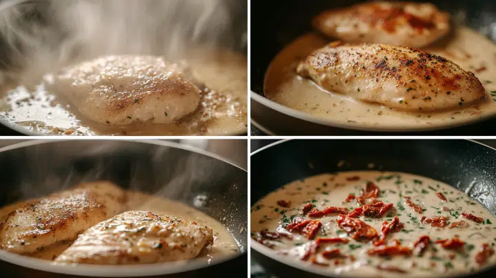 Marry me chicken being made in a skillet
