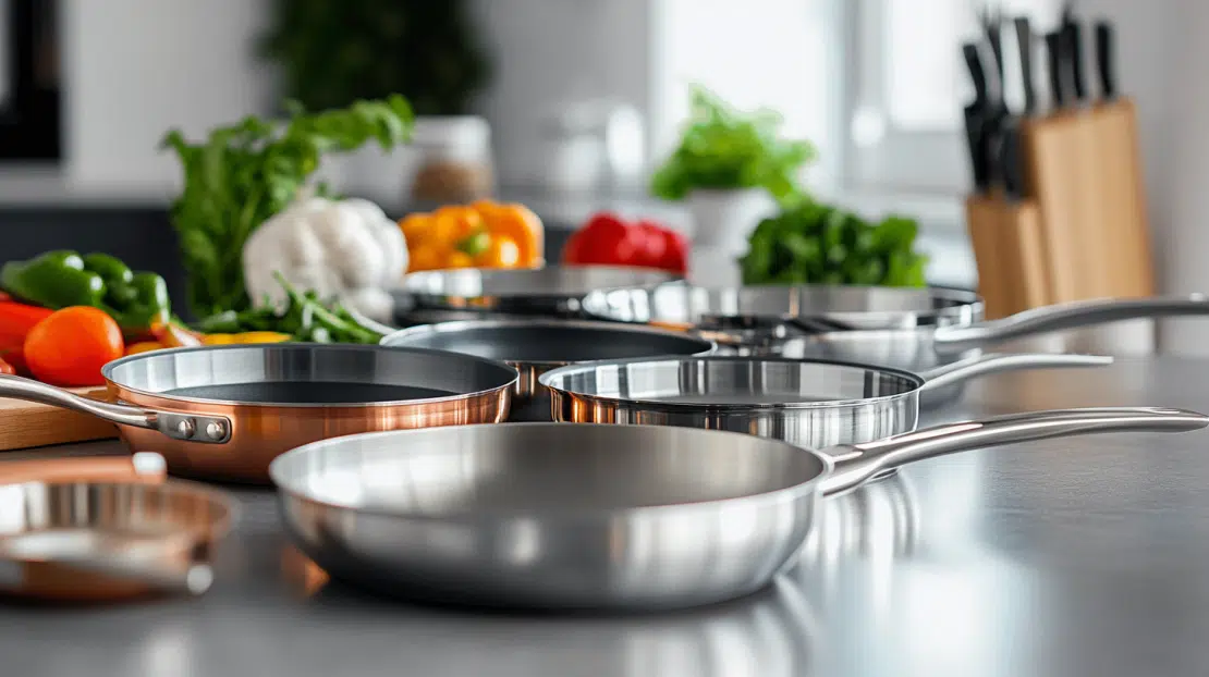 a selection of saute pans