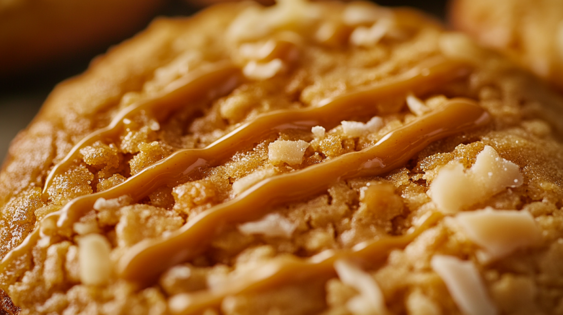 close-up of a peanut butter coconut cookie