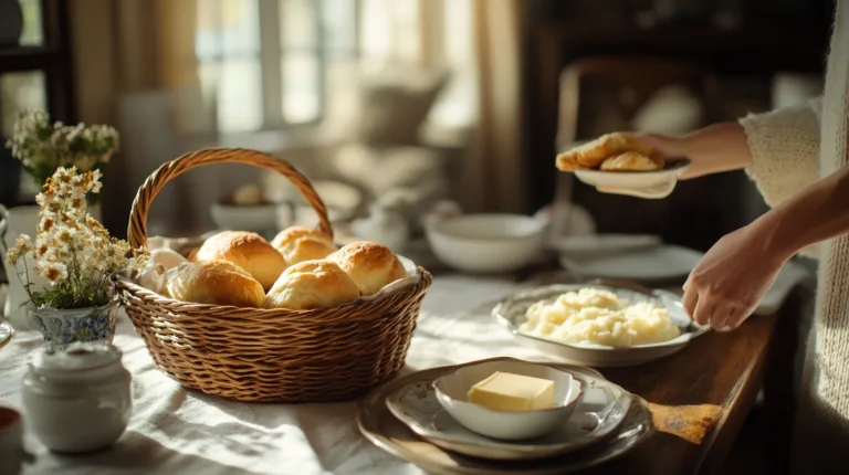 quick dinner rolls being served at a family dinner