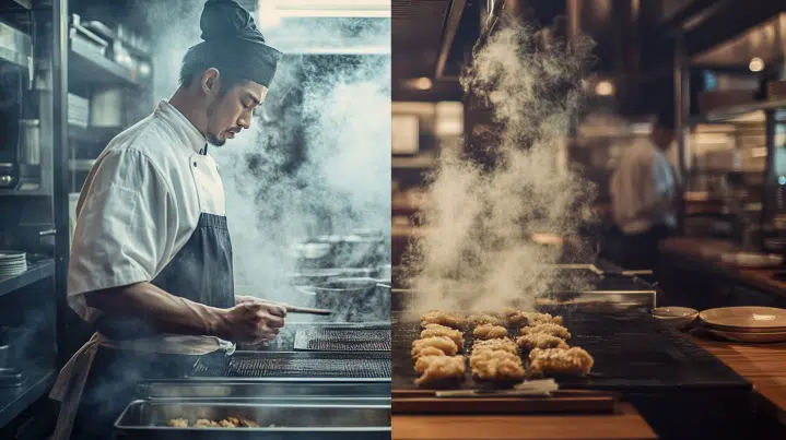 Japanese chef preparing katsu