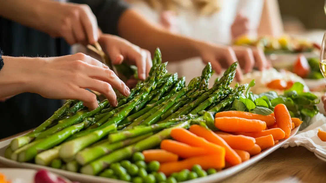 tray of blanched vegetables