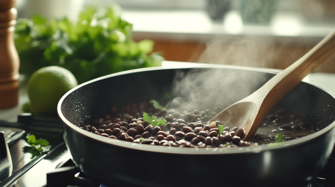 simmering black beans