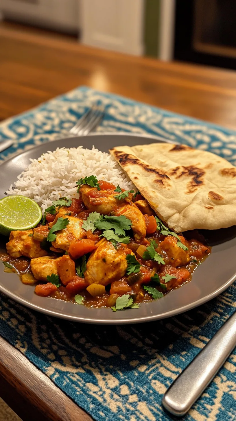 Indian chicken thigh stew over basmati rice