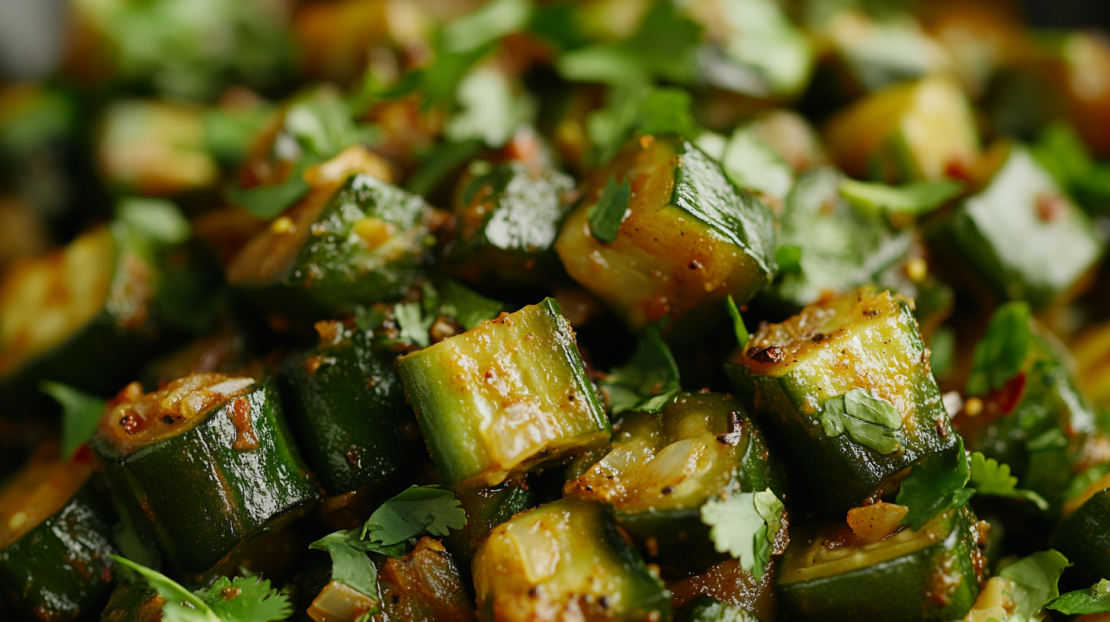close up of freshly made bhindi