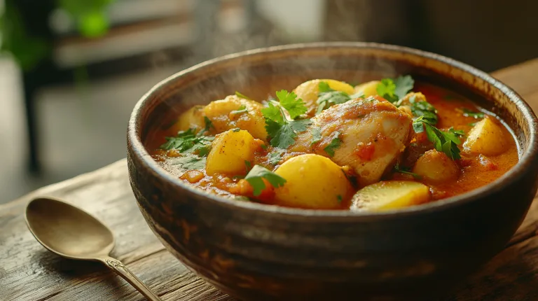 cozy bowl of Indian chicken stew with potatoes