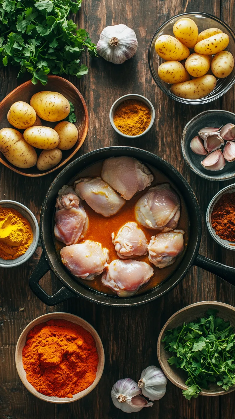 ingredients for Indian chicken stew with potatoes