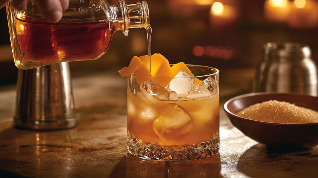 making an old fashion with demerara syrup