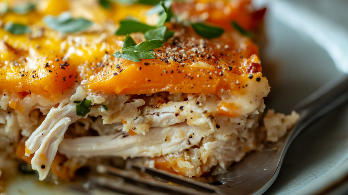 perfectly plated portion of Thanksgiving leftover casserole