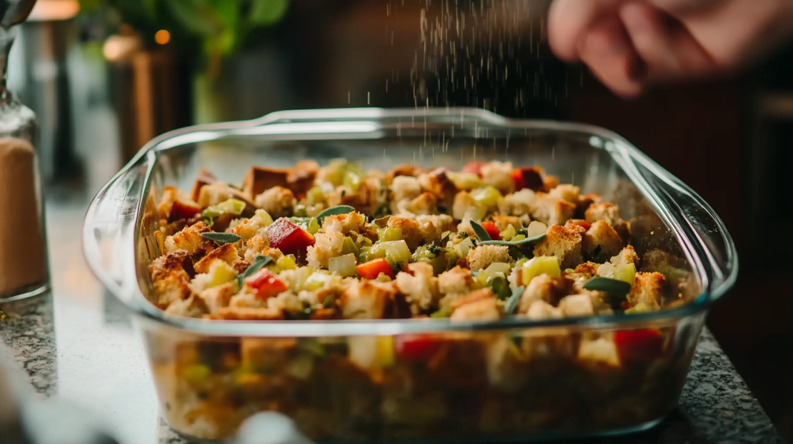 preparing the dressing to be baked