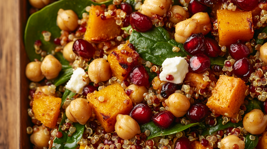 roasted butternut squash quinoa salad with spinach