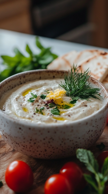 tzatziki sauce in an elegant ceramic dish