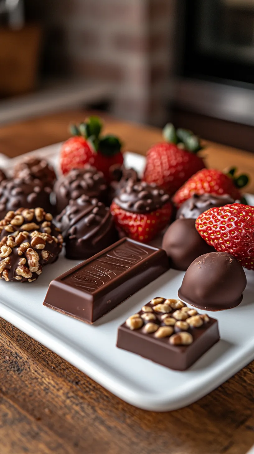 homemade chocolate treats arranged on a white serving platter