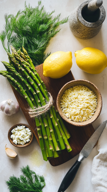 ingredients for Asparagus and Lemon Orzo Salad