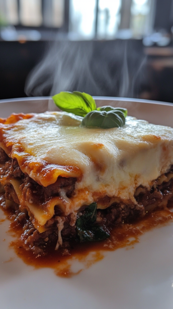 lasagna bolognese layered with silky béchamel sauce