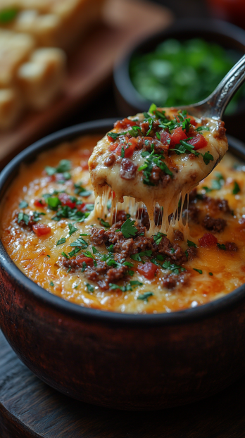 loaded queso dip getting ready to be served
