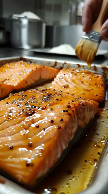 preparing honey mustard glazed salmon
