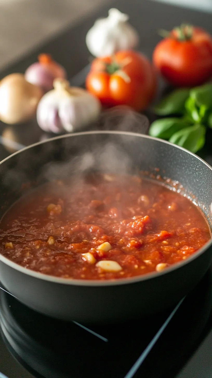 simmering homemade marinara sauce
