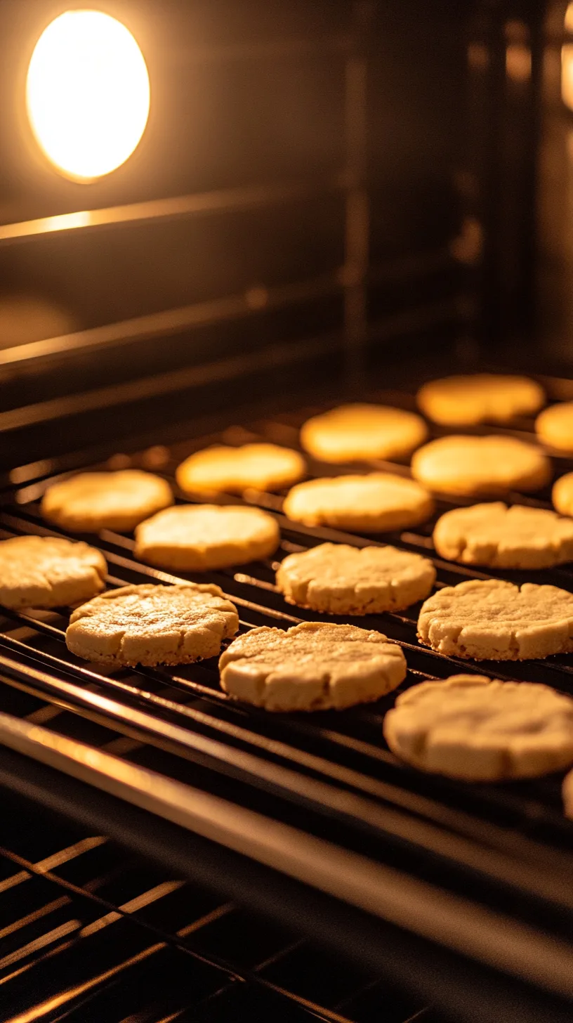 A baking sheet with rows of pale lemon lavender shortbread cookies in a warm oven