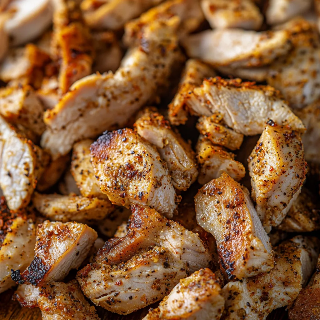 Juicy, golden-brown chicken shawarma, sliced and ready to serve, with pita bread, fresh vegetables, and creamy sauces.