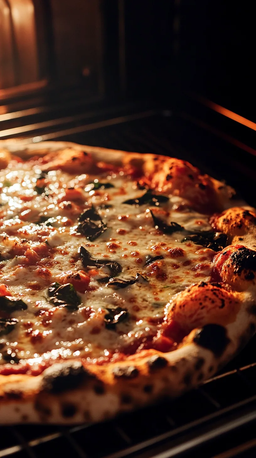 Neapolitan-style pizza baking inside a very hot home oven