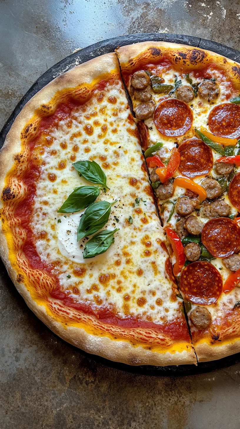 freshly baked pizza with various toppings