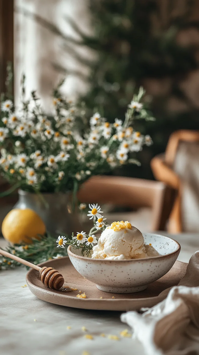honeycomb, lemon zest, and chamomile flower ice cream