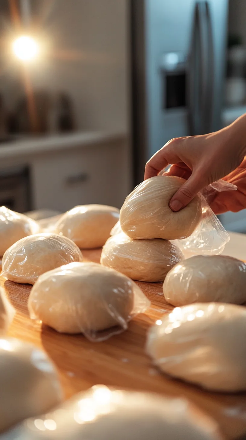 plastic-wrapped pizza dough balls