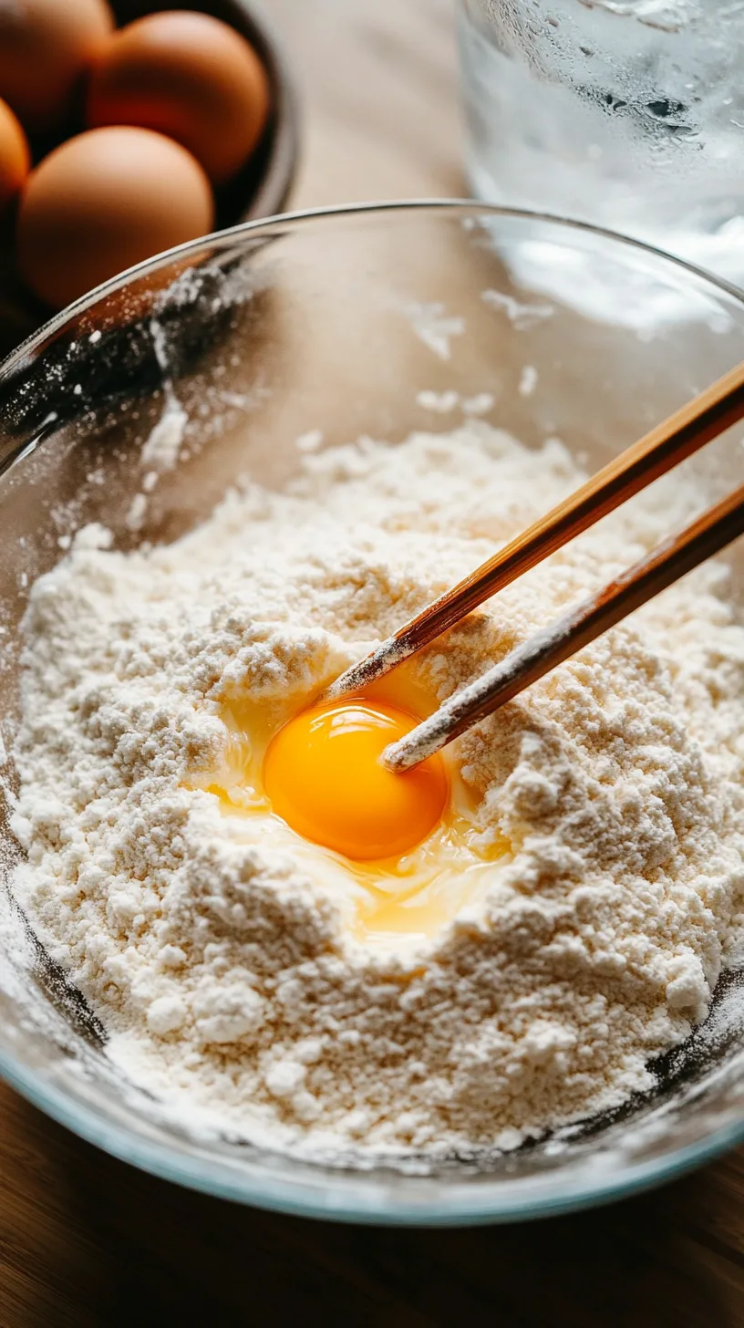 tempura batter ingredients just beginning to be mixed