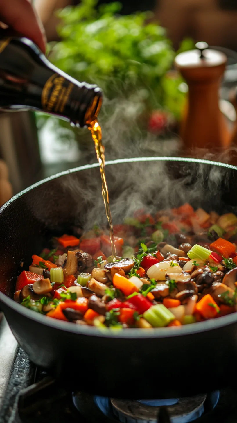Action shot of a home cook sautéing colorful vegetables