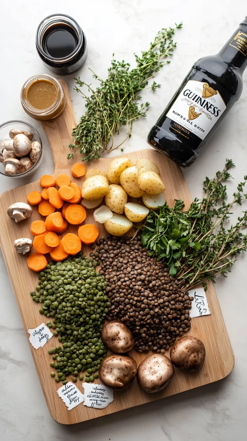 ingredients for Guinness lentil stew