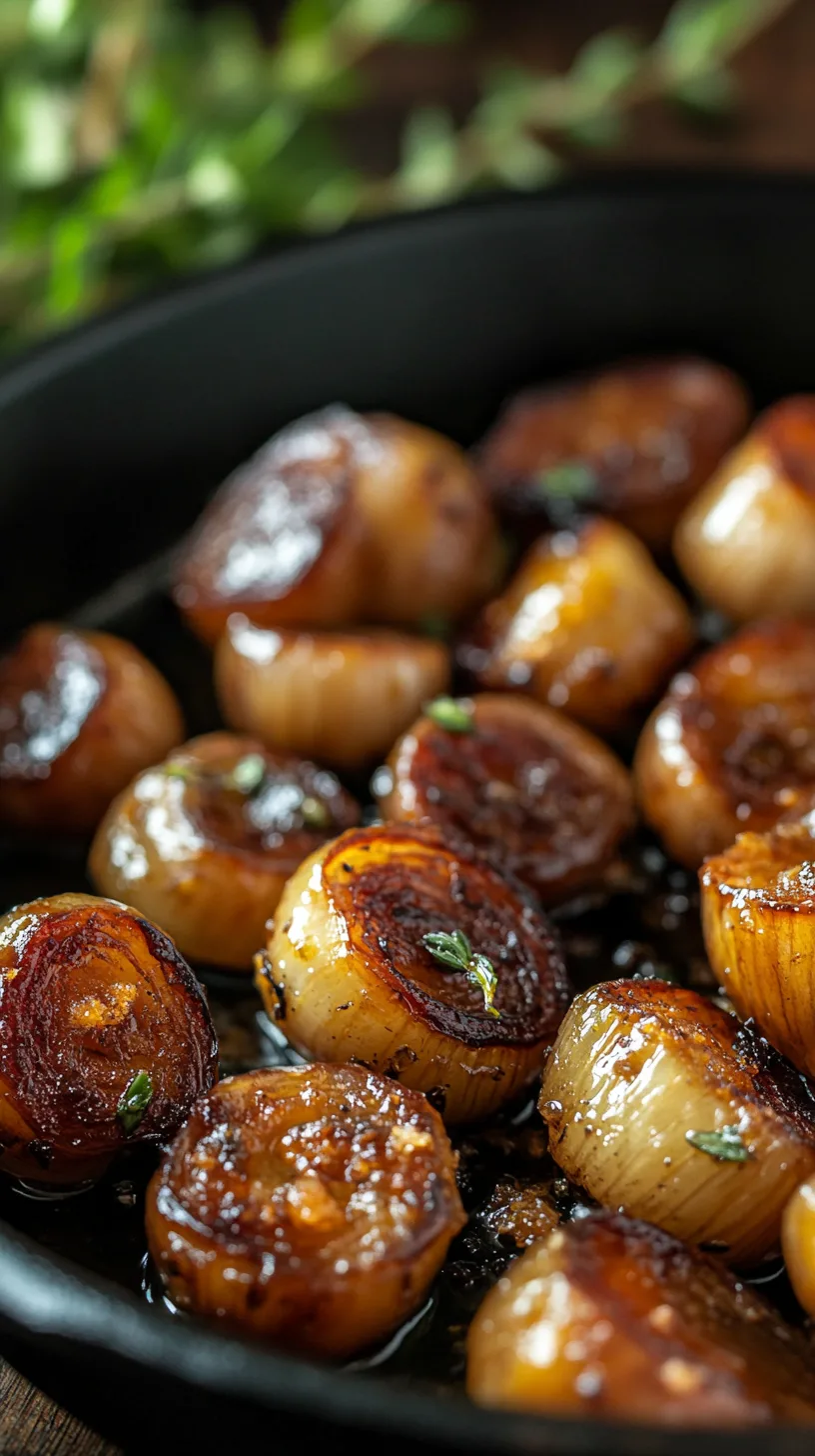 roasted shallots in a cast iron skillet