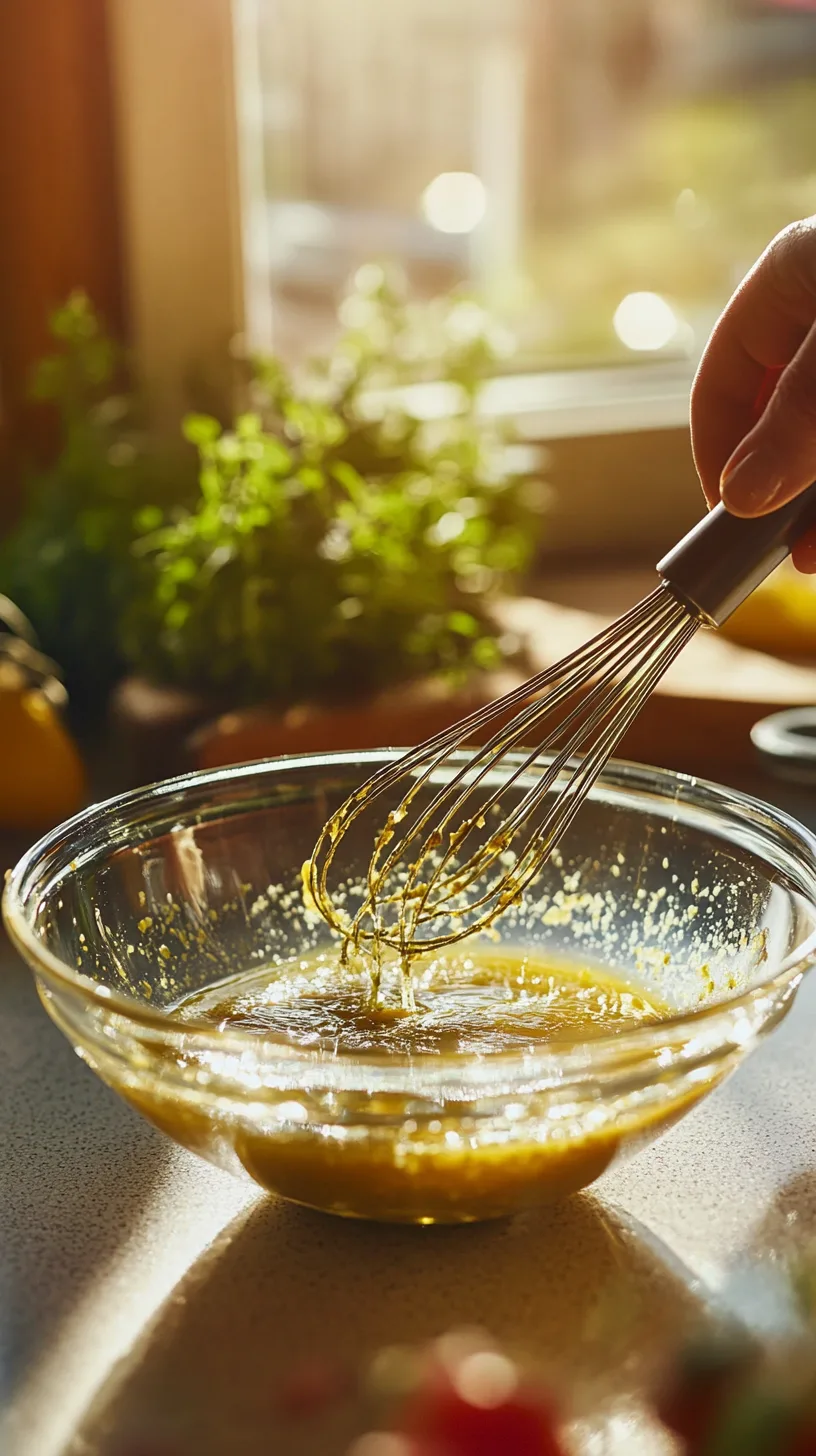 vinaigrette being whisked in a clear bowl