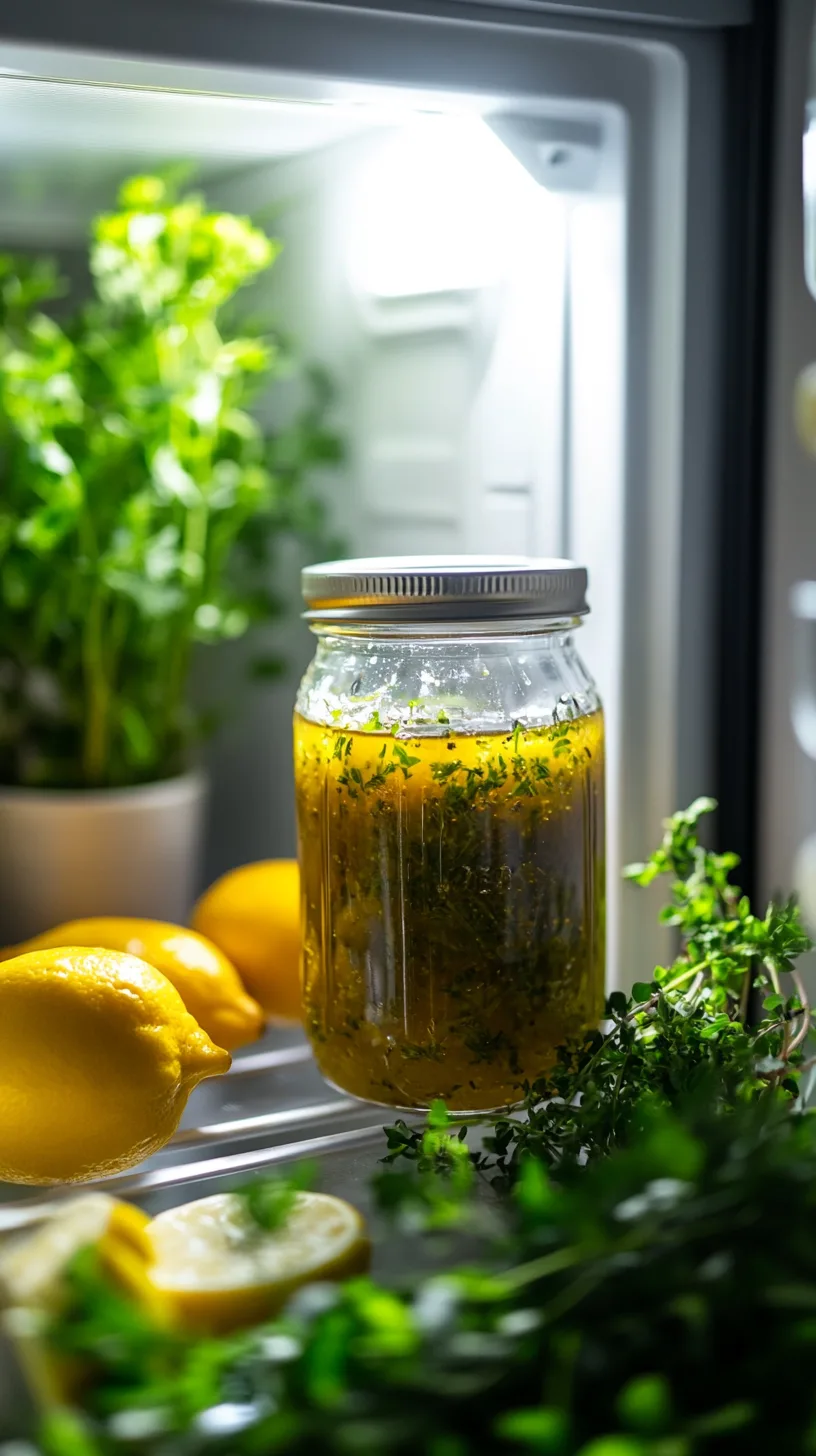vinaigrette stored in a refrigerator door