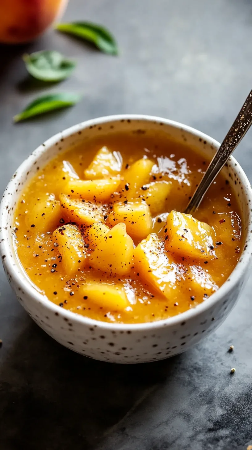 white ceramic bowl filled with golden peach drizzle