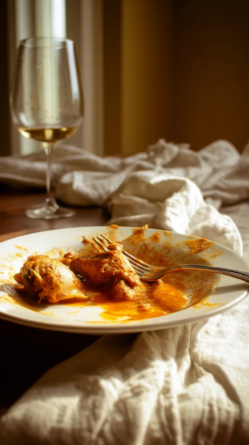 half-eaten plate of Chicken Paprikash