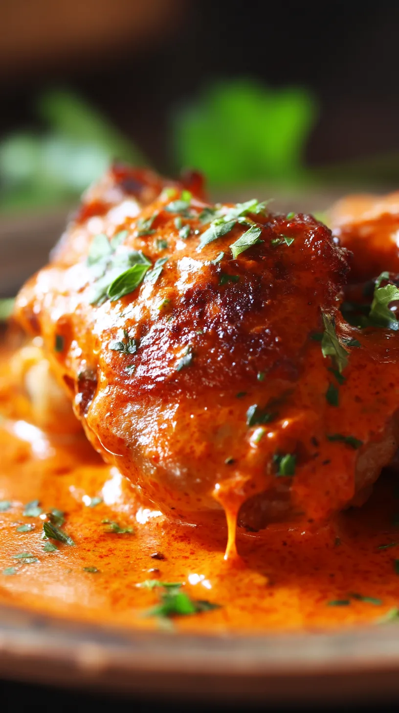 single chicken thigh coated in creamy paprika saucey paprika sauce