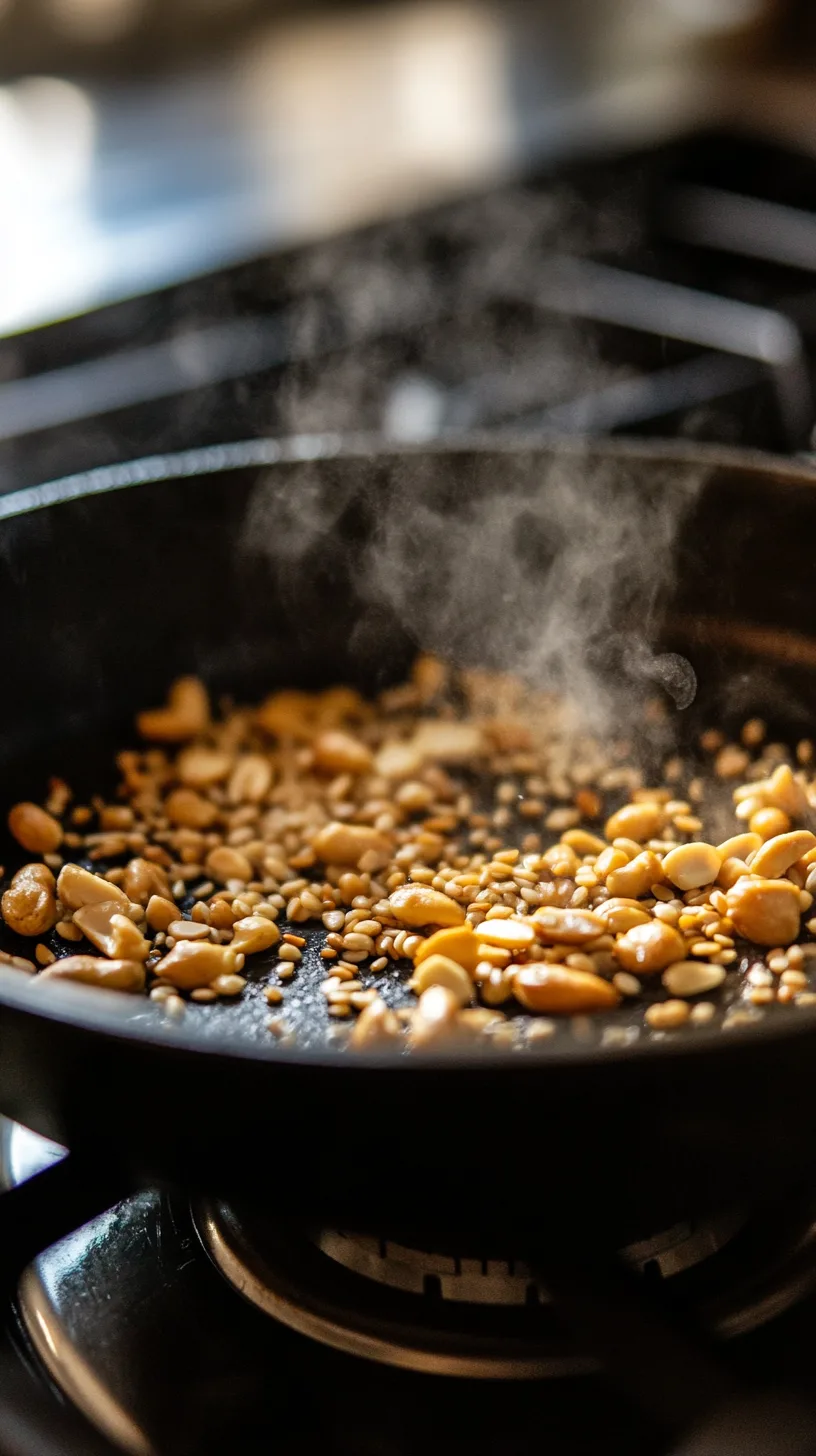 toasting peanuts and sesame seeds in avocado oil