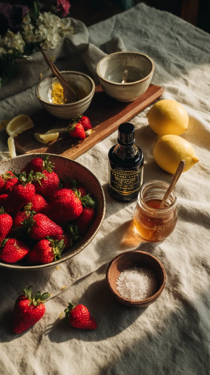ingredients for strawberry balsamic reduction