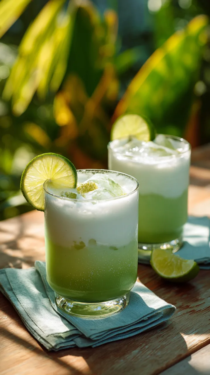 coconut matcha cooler with coconut-lime foam