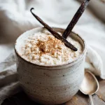 horchata overnight oats in a rustic white ceramic bowl