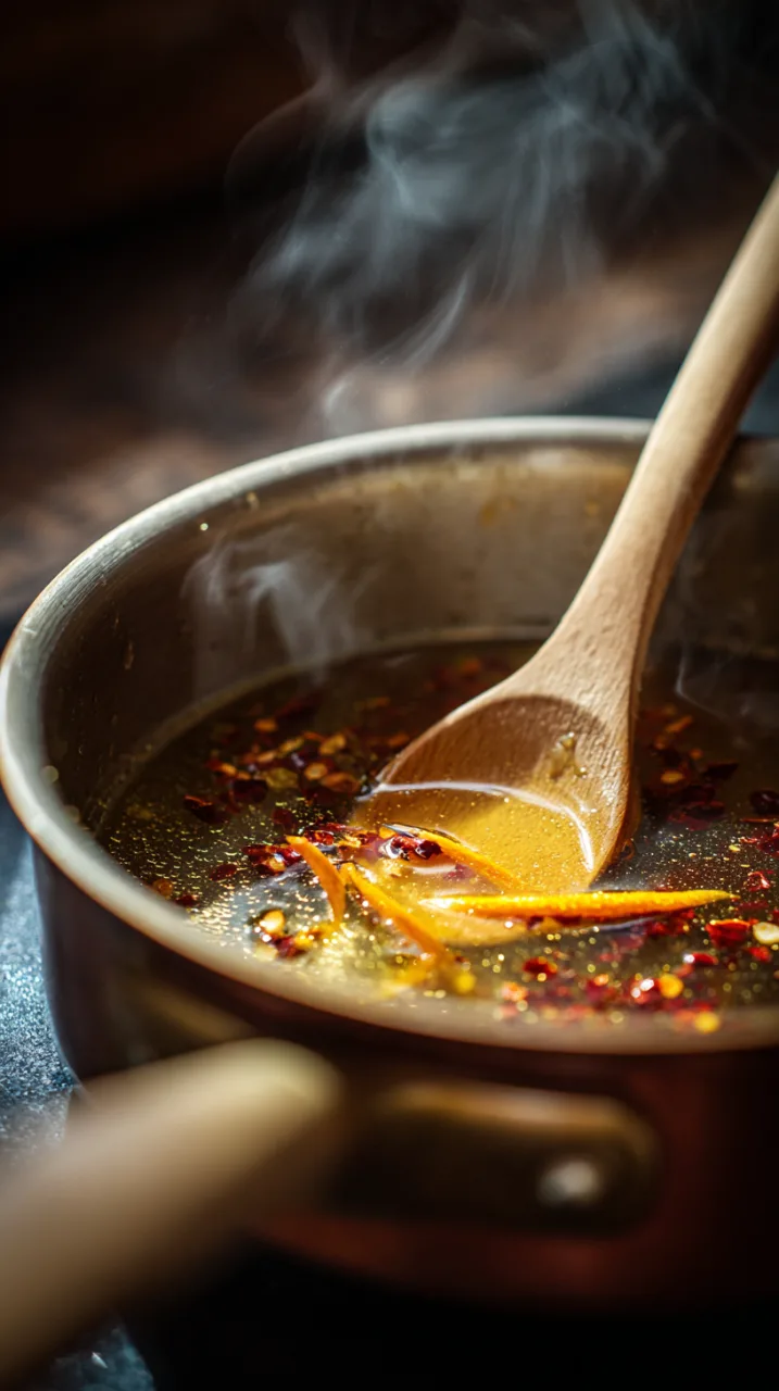small saucepan with bubbling homemade hot honey