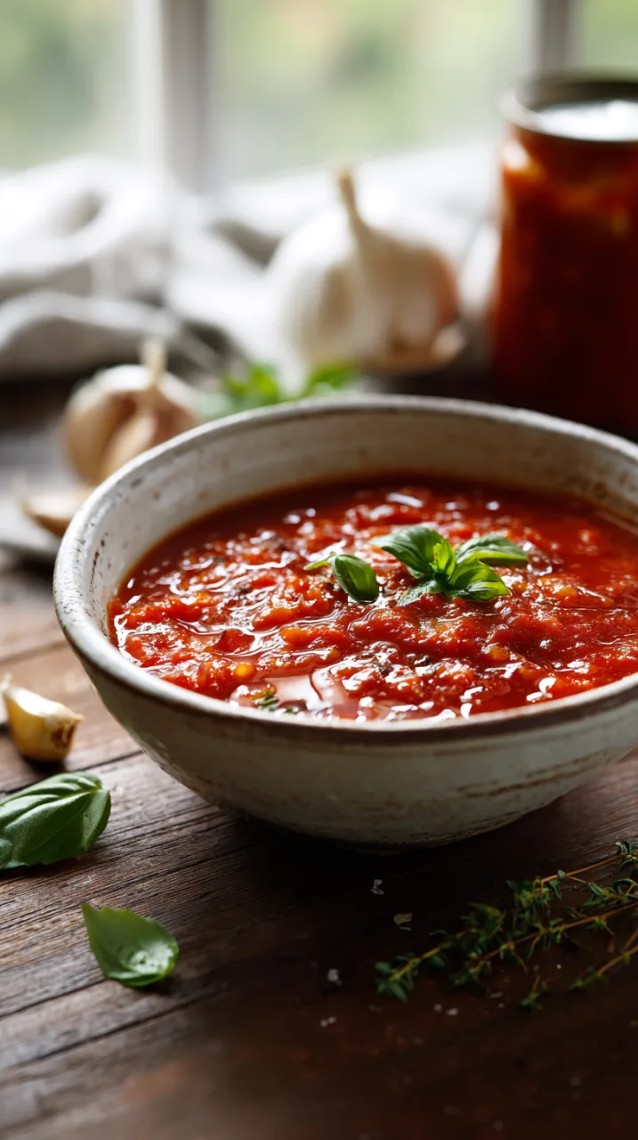 white bowl filled with fresh San Marzano pizza sauce