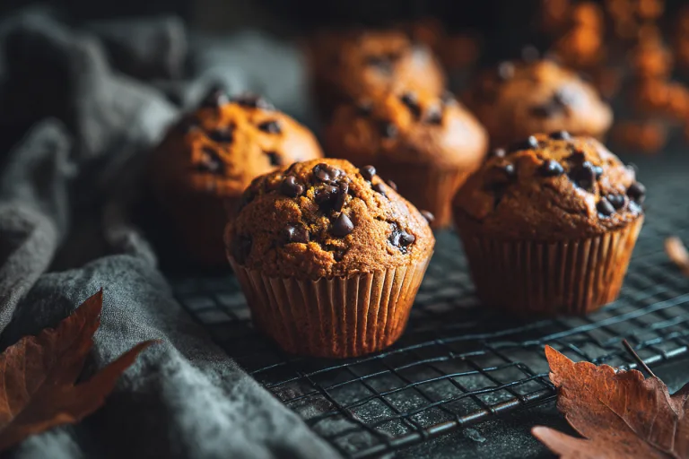 freshly baked pumpkin chocolate chip muffins