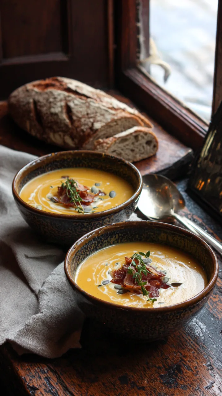 roasted butternut squash soup with pepitas and bacon
